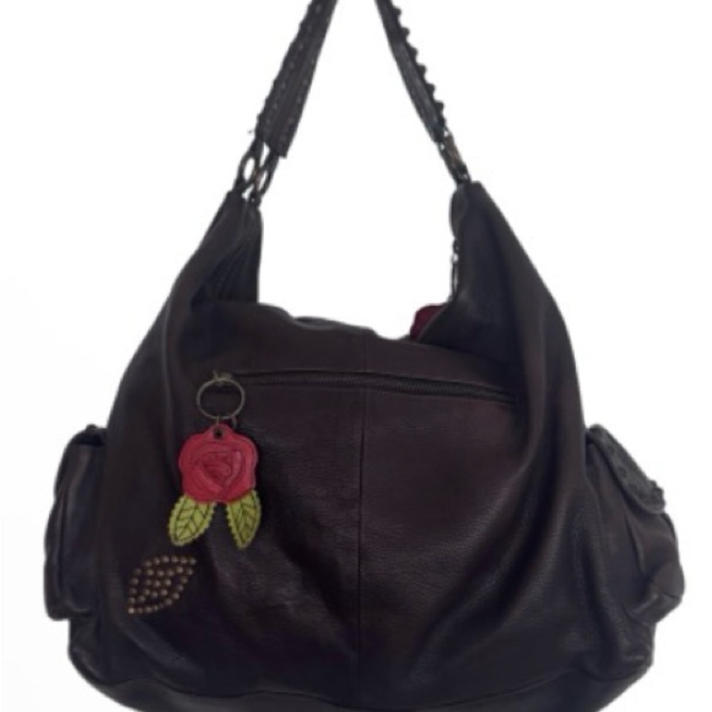 Betsey Johnson vintage hobo Leather Handbag with Rose Charms
